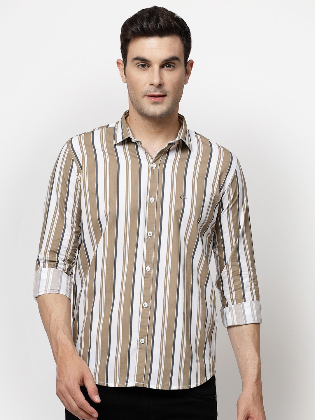 

ADWYN PETER Striped Casual Cotton Shirt, Beige