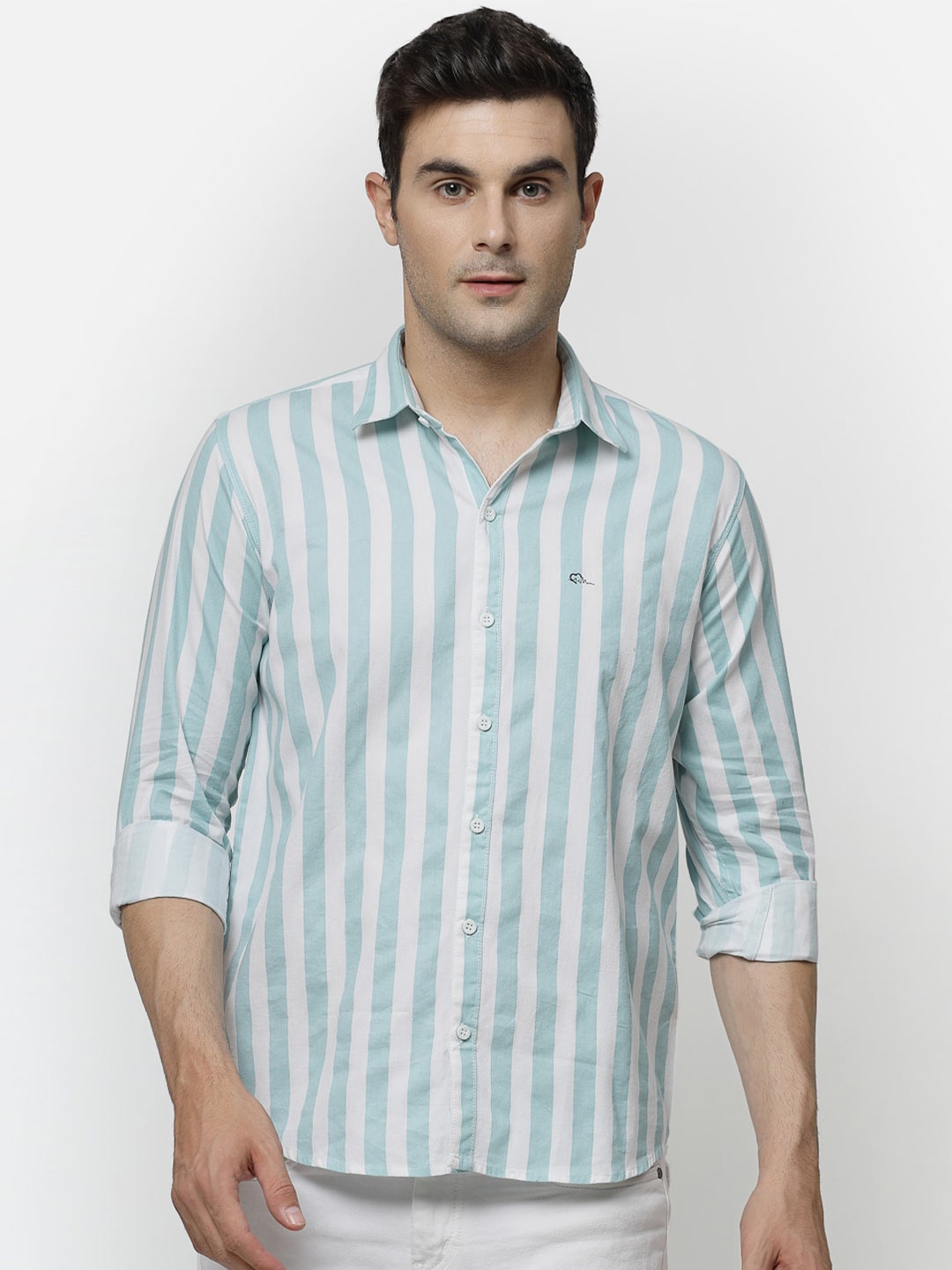 

ADWYN PETER Vertical Striped Cotton Casual Shirt, Blue