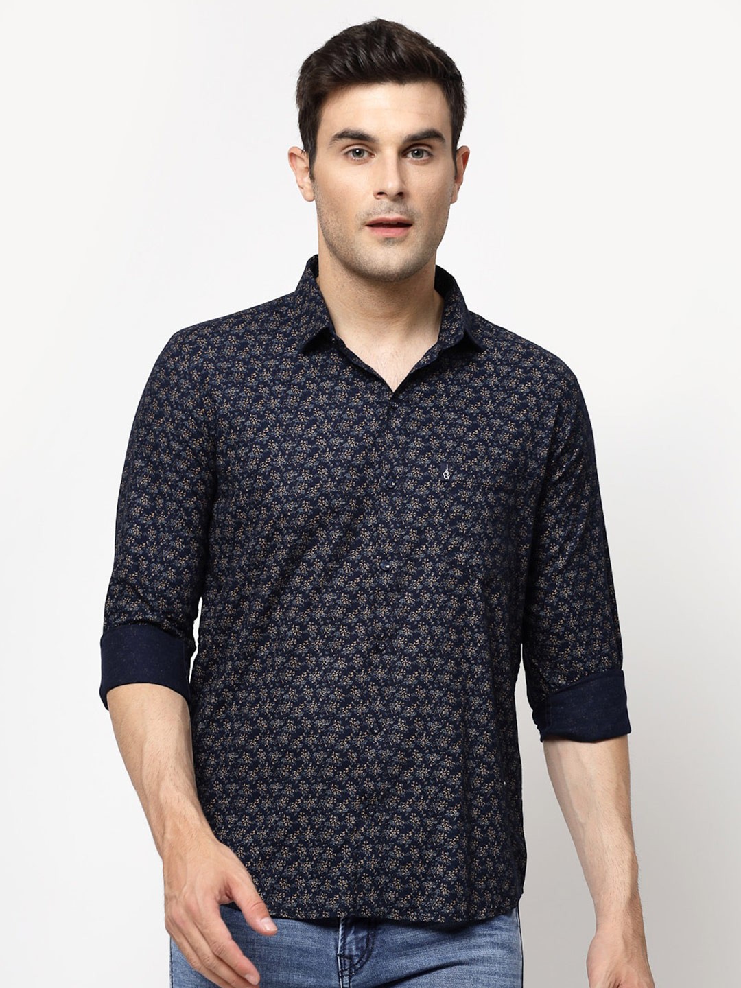 

ADWYN PETER Micro Ditsy Printed Cotton Casual Shirt, Navy blue