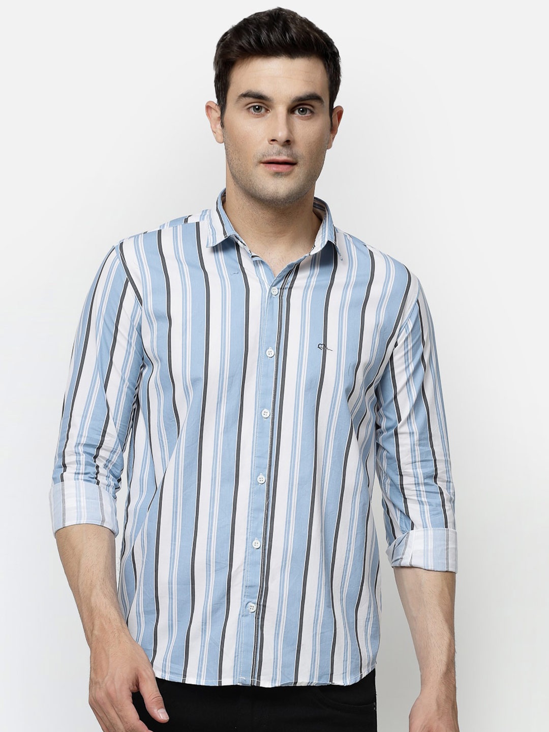 

ADWYN PETER Vertical Striped Cotton Casual Shirt, Blue
