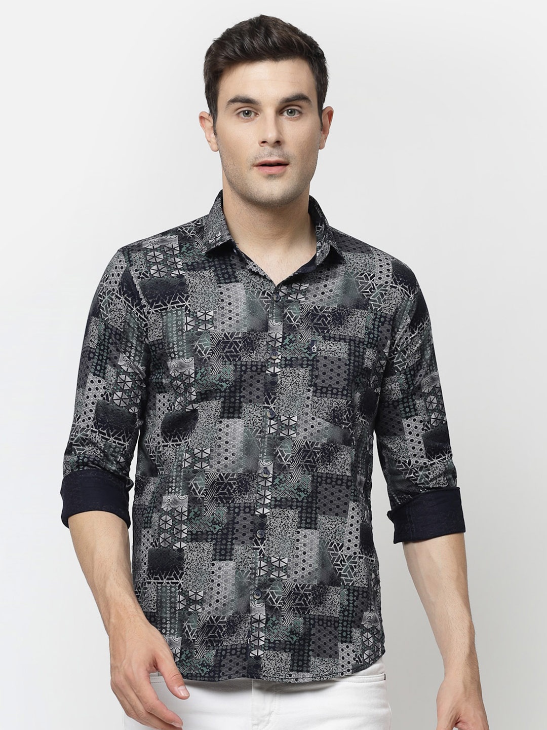 

ADWYN PETER Abstract Printed Cotton Shirt, Black