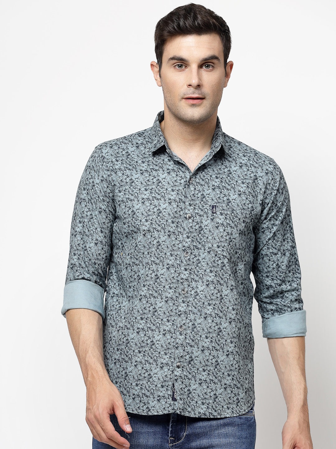 

ADWYN PETER Floral Printed Opaque Cotton Casual Shirt, Blue