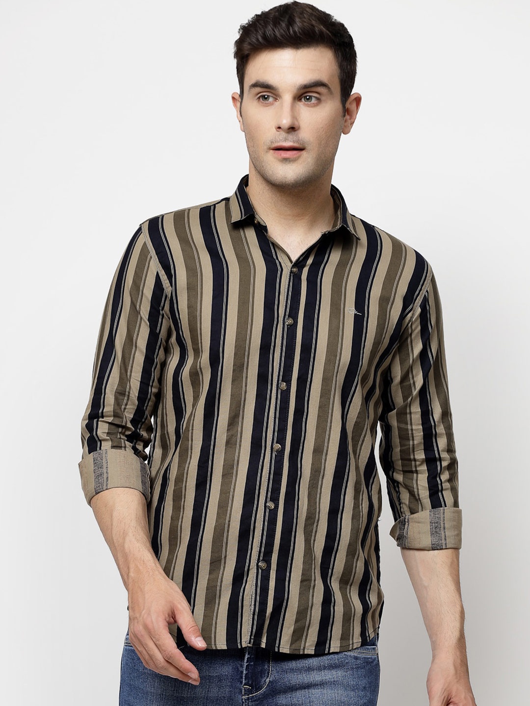 

ADWYN PETER Opaque Striped Casual Shirt, Brown