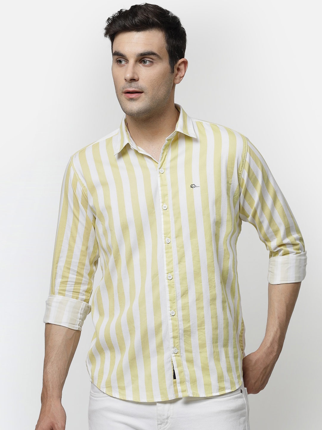

ADWYN PETER Striped Cotton Casual Shirt, Yellow