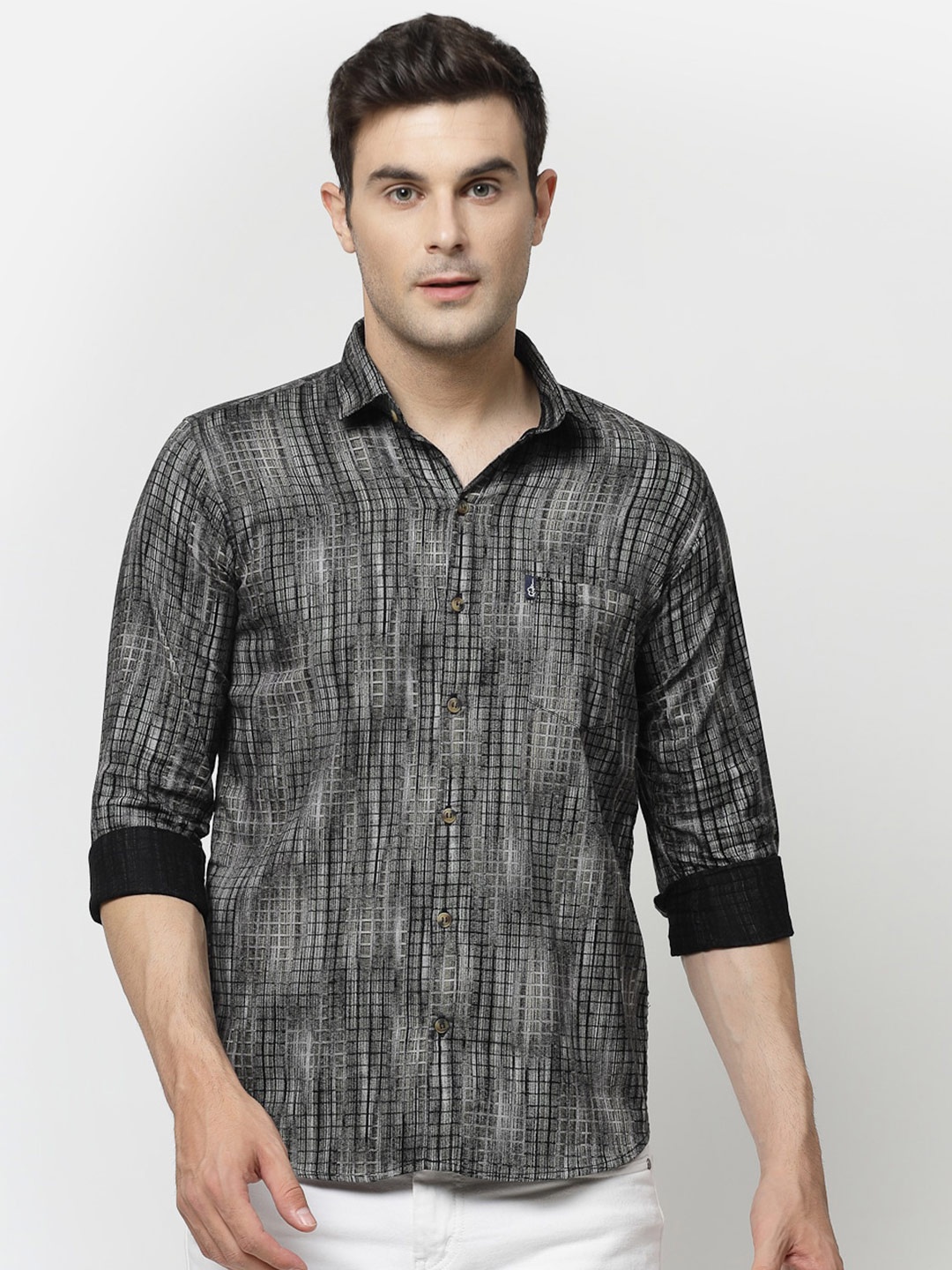 

ADWYN PETER Micro Checked Opaque Cotton Casual Shirt, Black