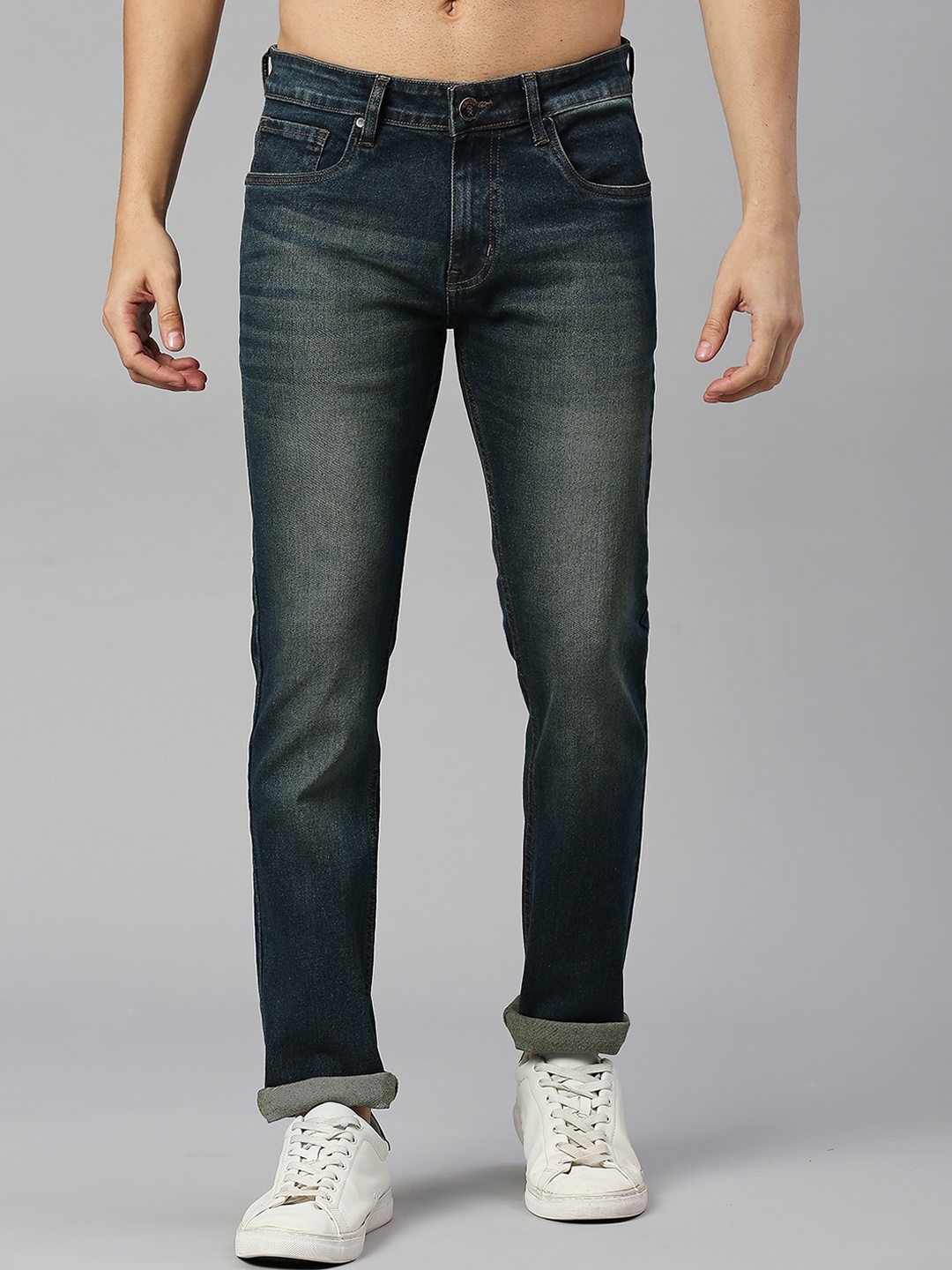 

Thomas Scott Men Mid-Rise Classic Slim Fit Heavy Fade Stretchable Jeans, Blue