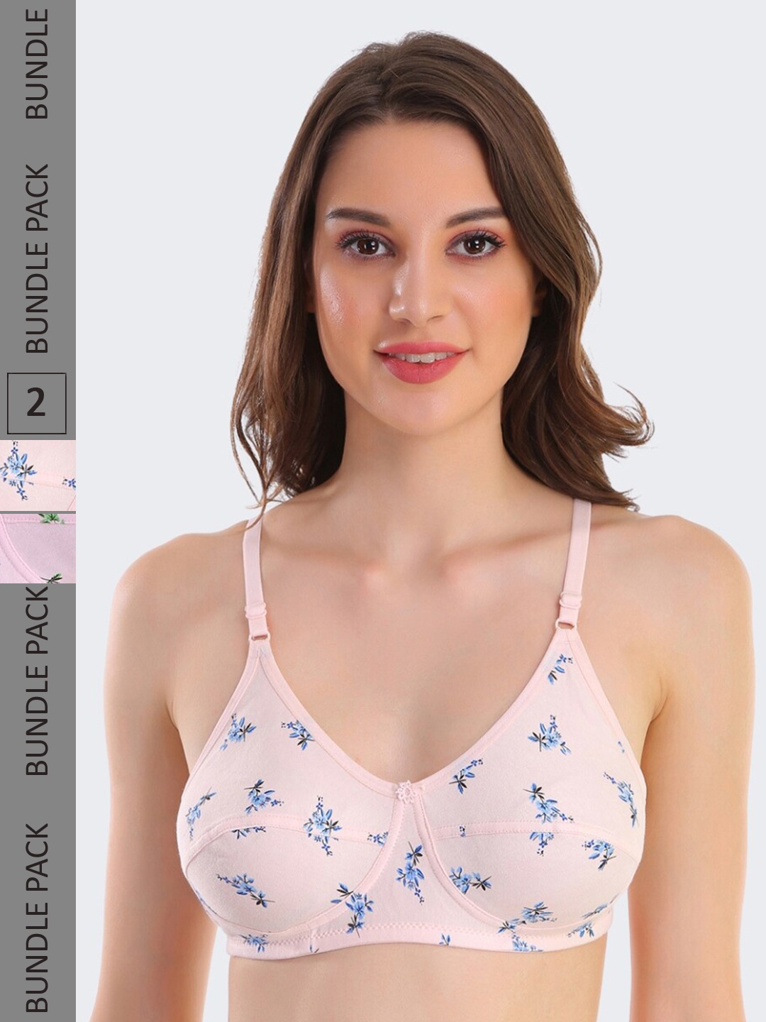 

POOJA RAGENEE Pack Of 2 Floral Printed Full Coverage Everyday Cotton Bra, Pink
