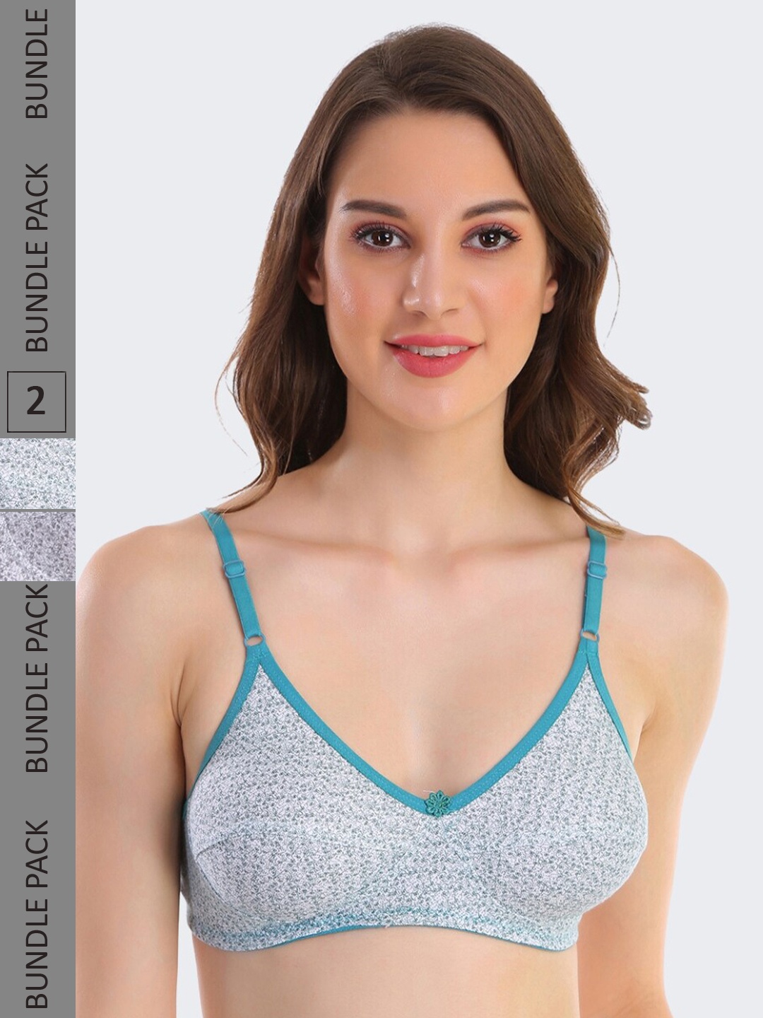 

POOJA RAGENEE Pack Of 2 Abstract Printed Full Coverage Everyday Cotton Bra, Grey