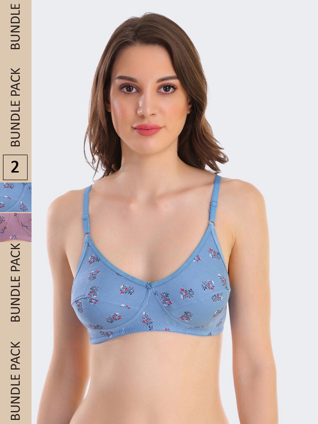 

POOJA RAGENEE Pack Of 2 Floral Printed Full Coverage Everyday Cotton Bra, Purple