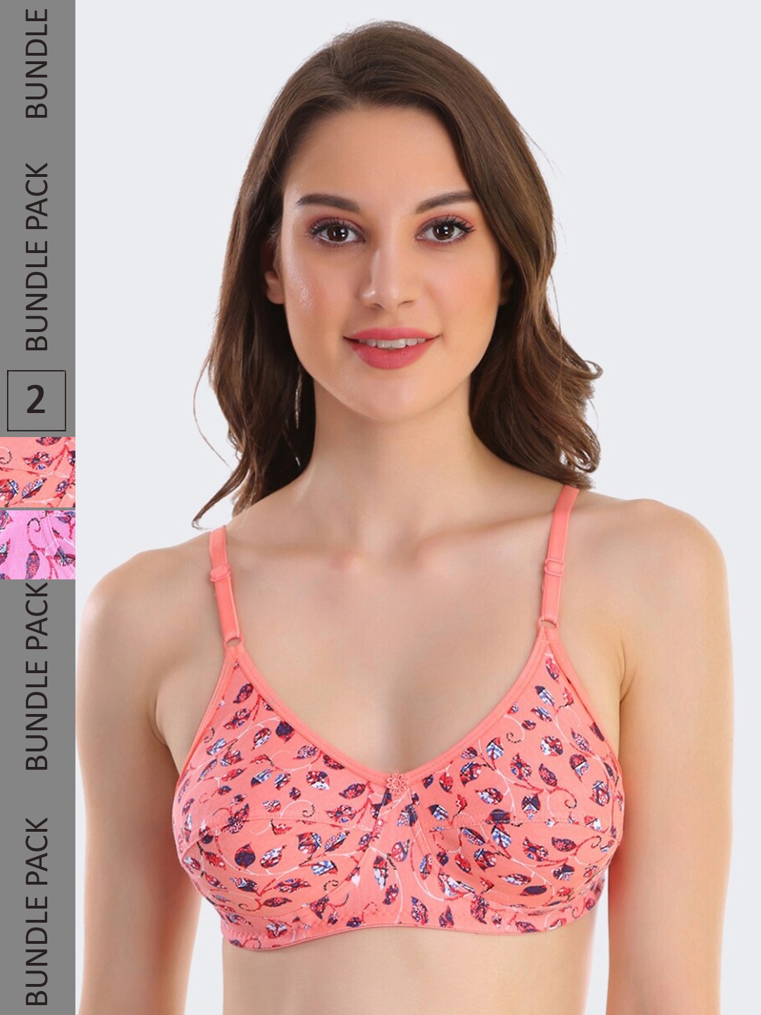 

POOJA RAGENEE Pack Of 2 Floral Printed Full Coverage Everyday Cotton Bra, Pink