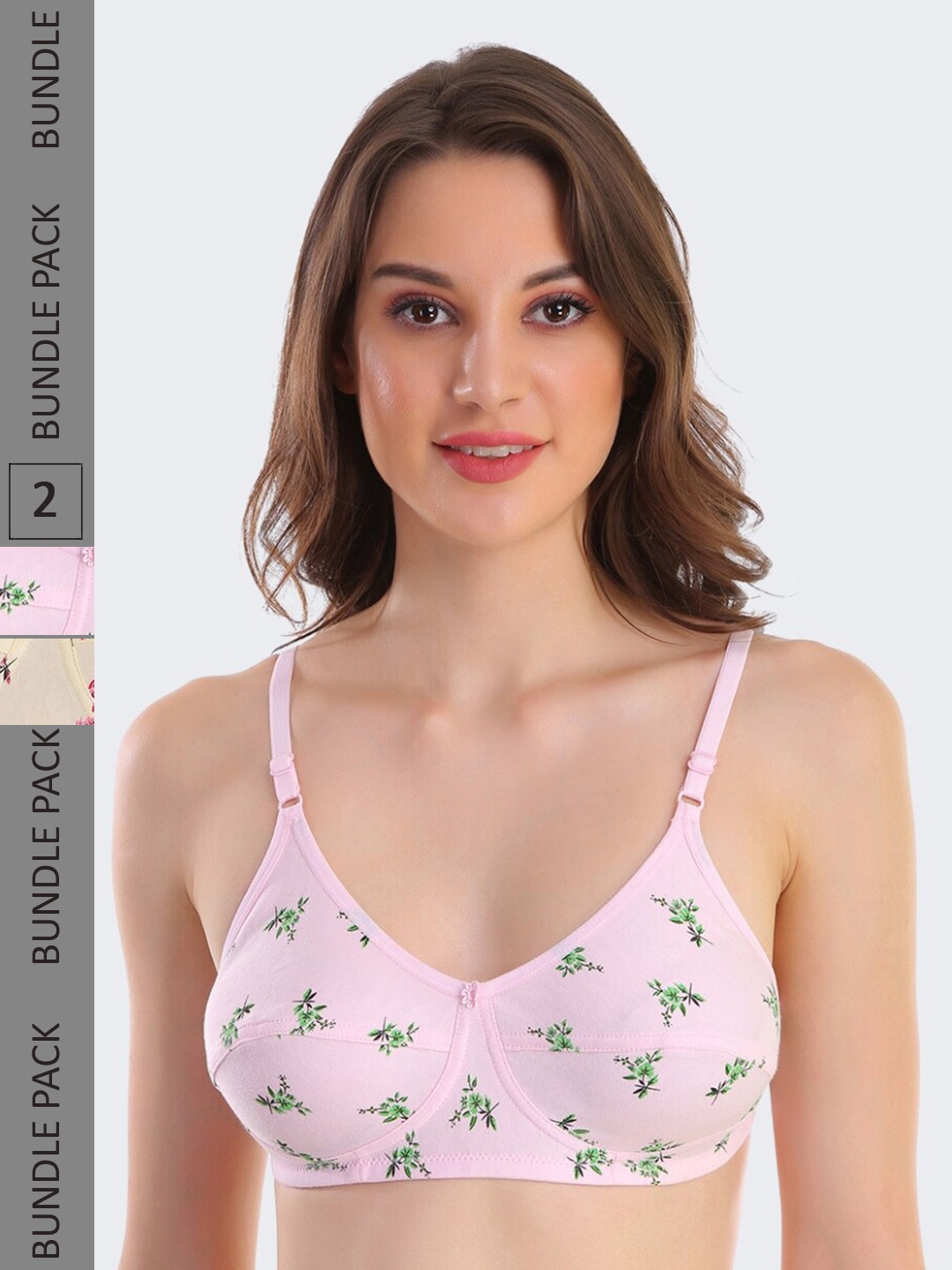 

POOJA RAGENEE Pack Of 2 Floral Printed Full Coverage Everyday Cotton Bra, Green