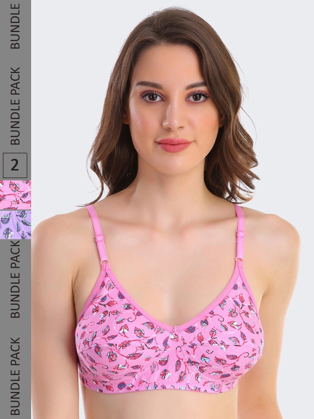 

POOJA RAGENEE Pack Of 2 Floral Printed Full Coverage Everyday Cotton Bra, Purple