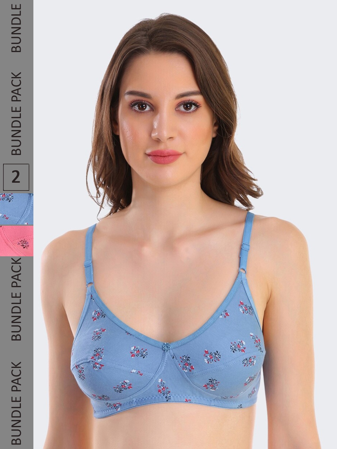 

POOJA RAGENEE Pack Of 2 Floral Printed Full Coverage Everyday Cotton Bra, Blue