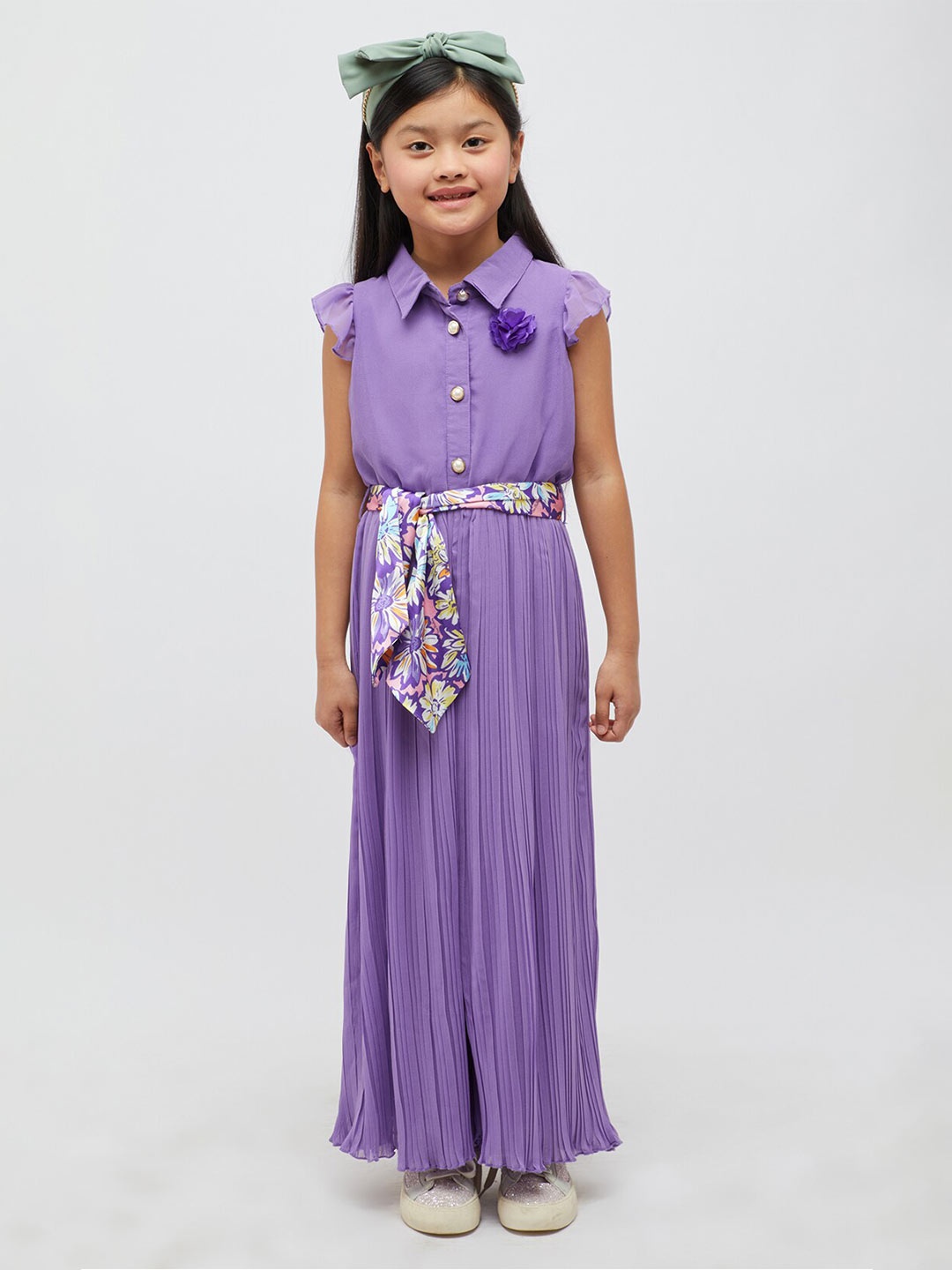 

One Friday Girls Shirt Collar Basic Jumpsuit, Purple