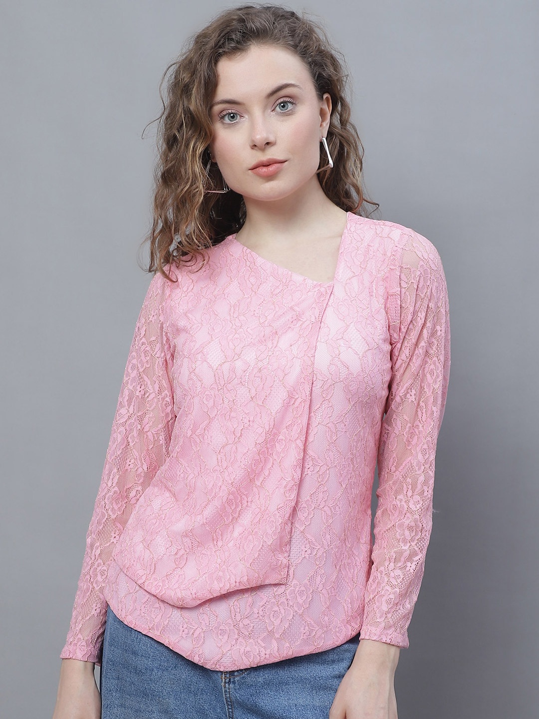 

Karmic Vision Lace Up Layered Top, Pink