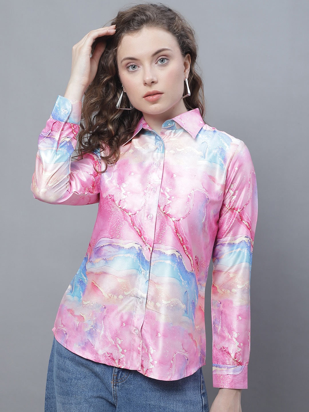 

Karmic Vision Abstract Printed Shirt Style Top, Pink