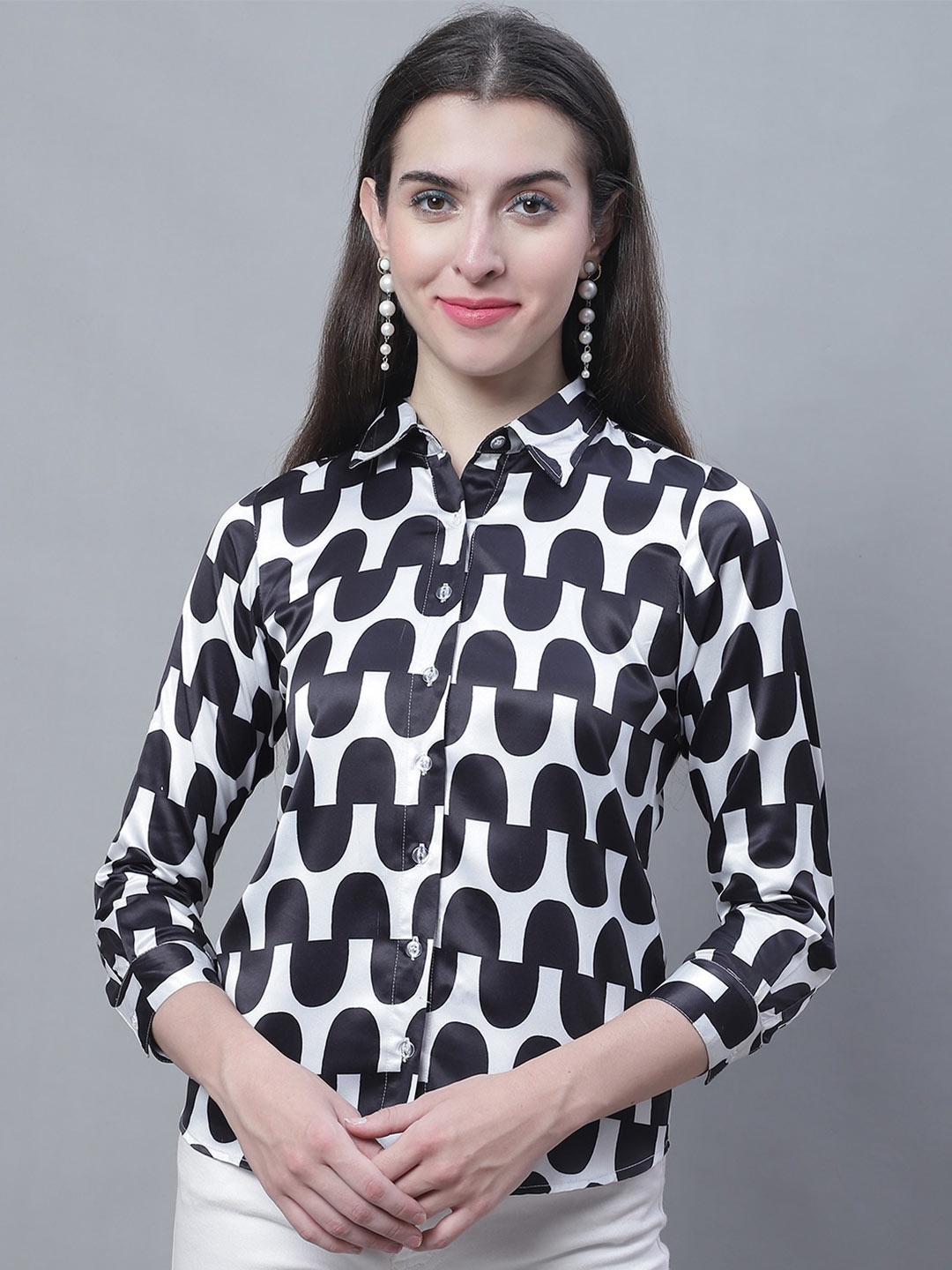 

Karmic Vision Graphic Printed Spread Collar Casual Shirt, White