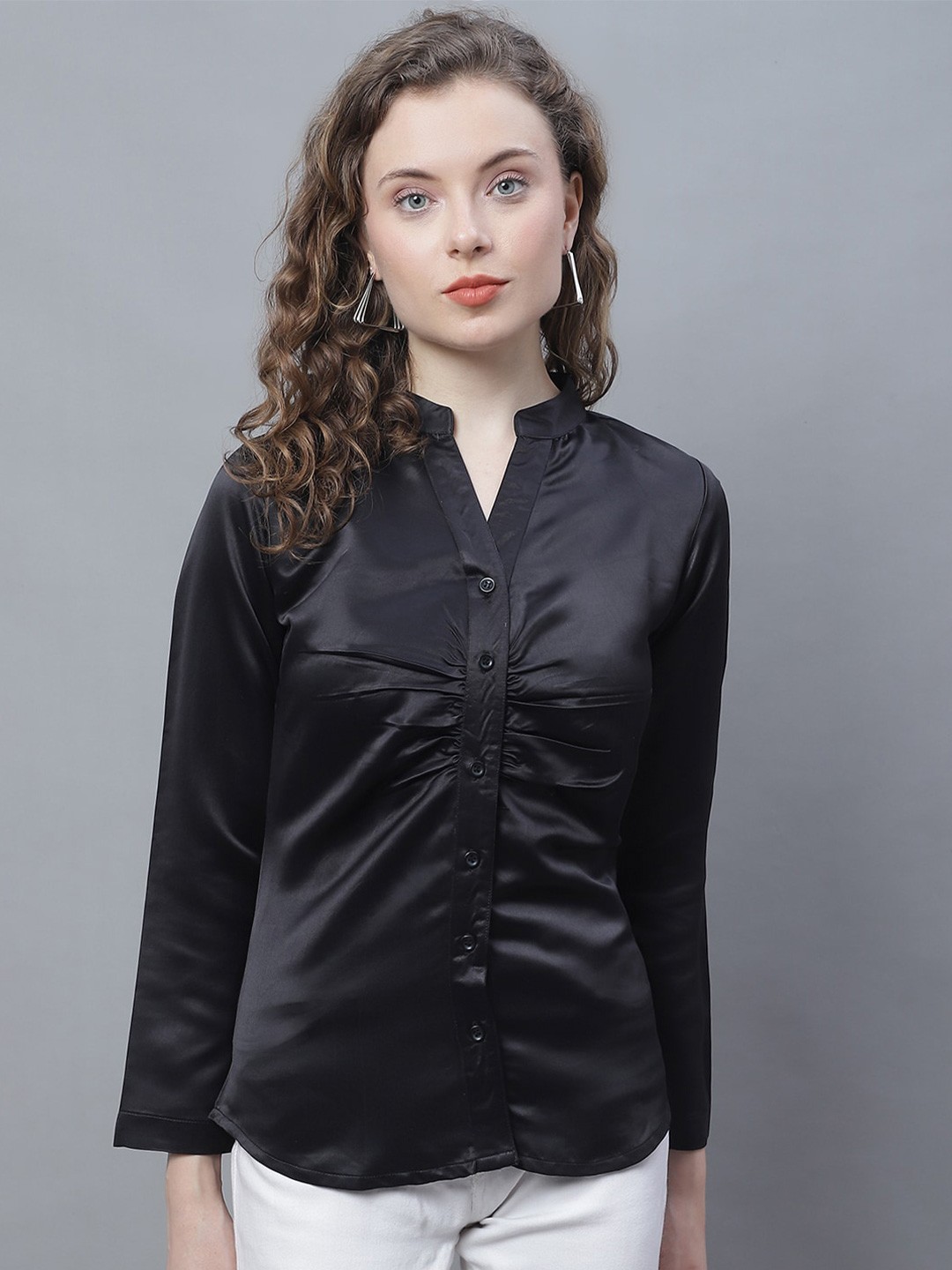 

Karmic Vision Mandarin Collar Casual Shirt, Black