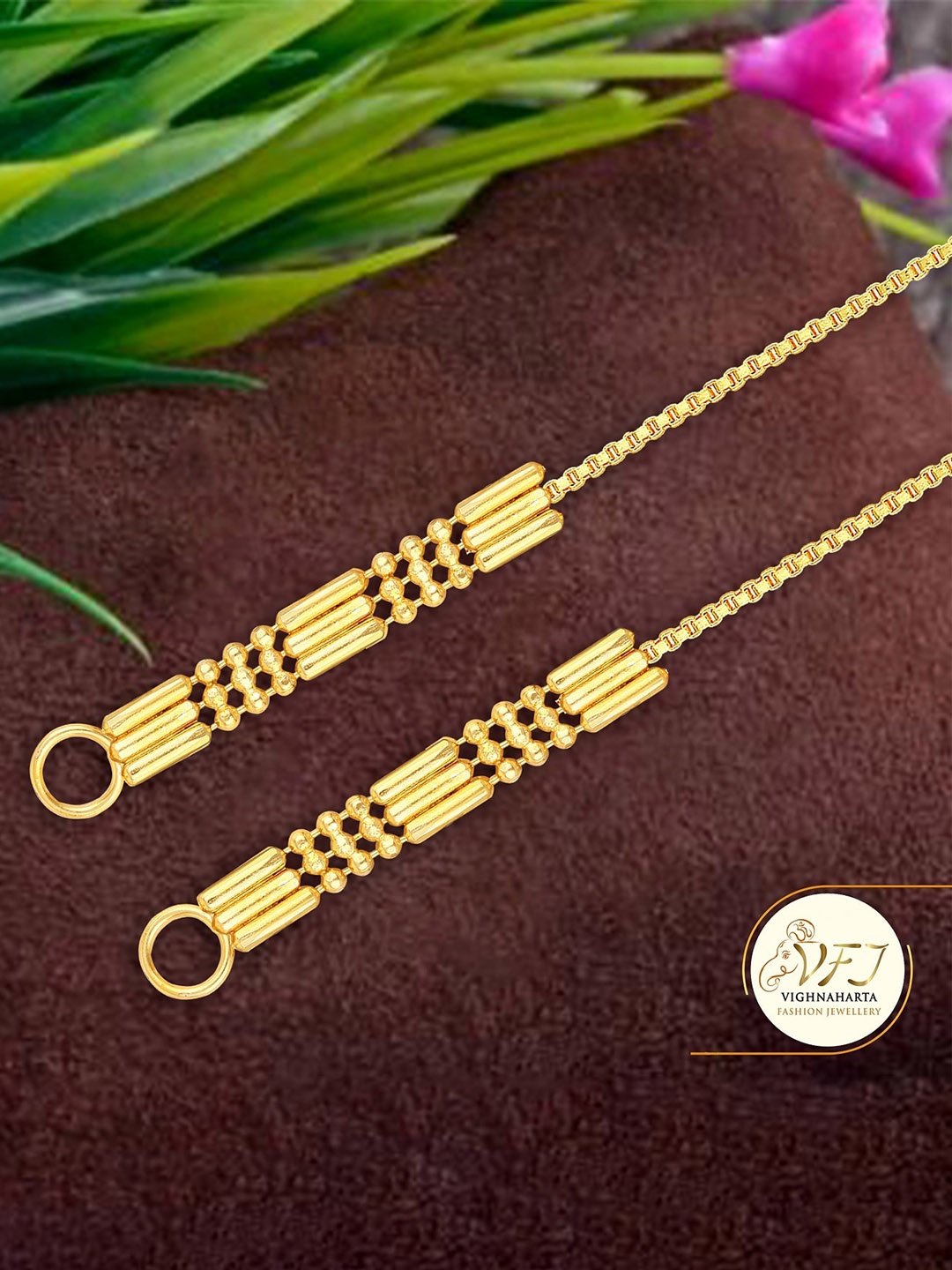 

Vighnaharta Gold-Plated Contemporary Shaped Ear Cuff Earrings