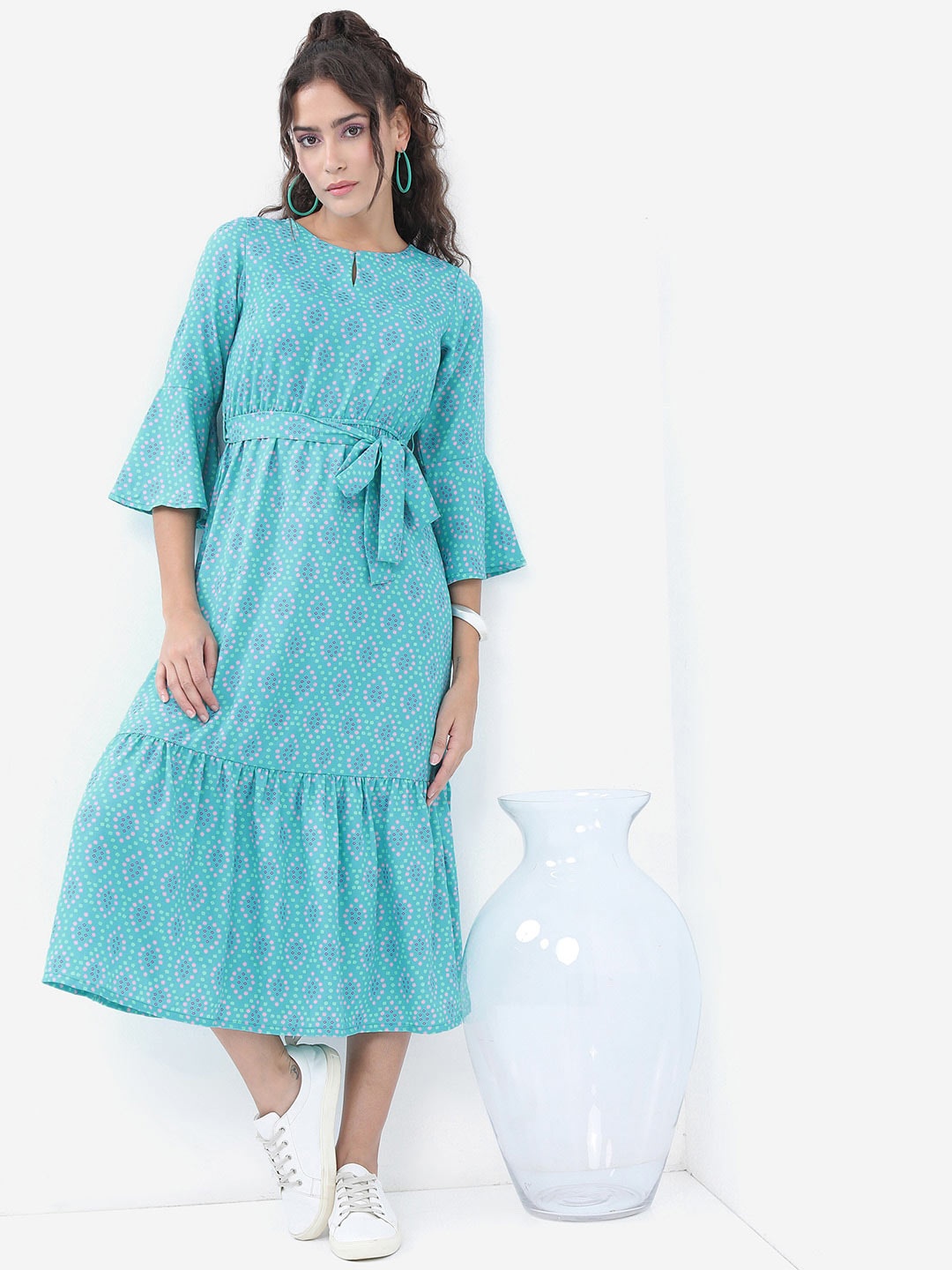 

Vishudh Bandhani A-Line Midi Dress, Turquoise blue