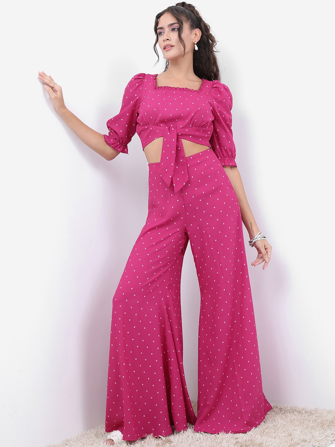 

Vishudh Pink Printed Crop Top & Palazzo, Magenta