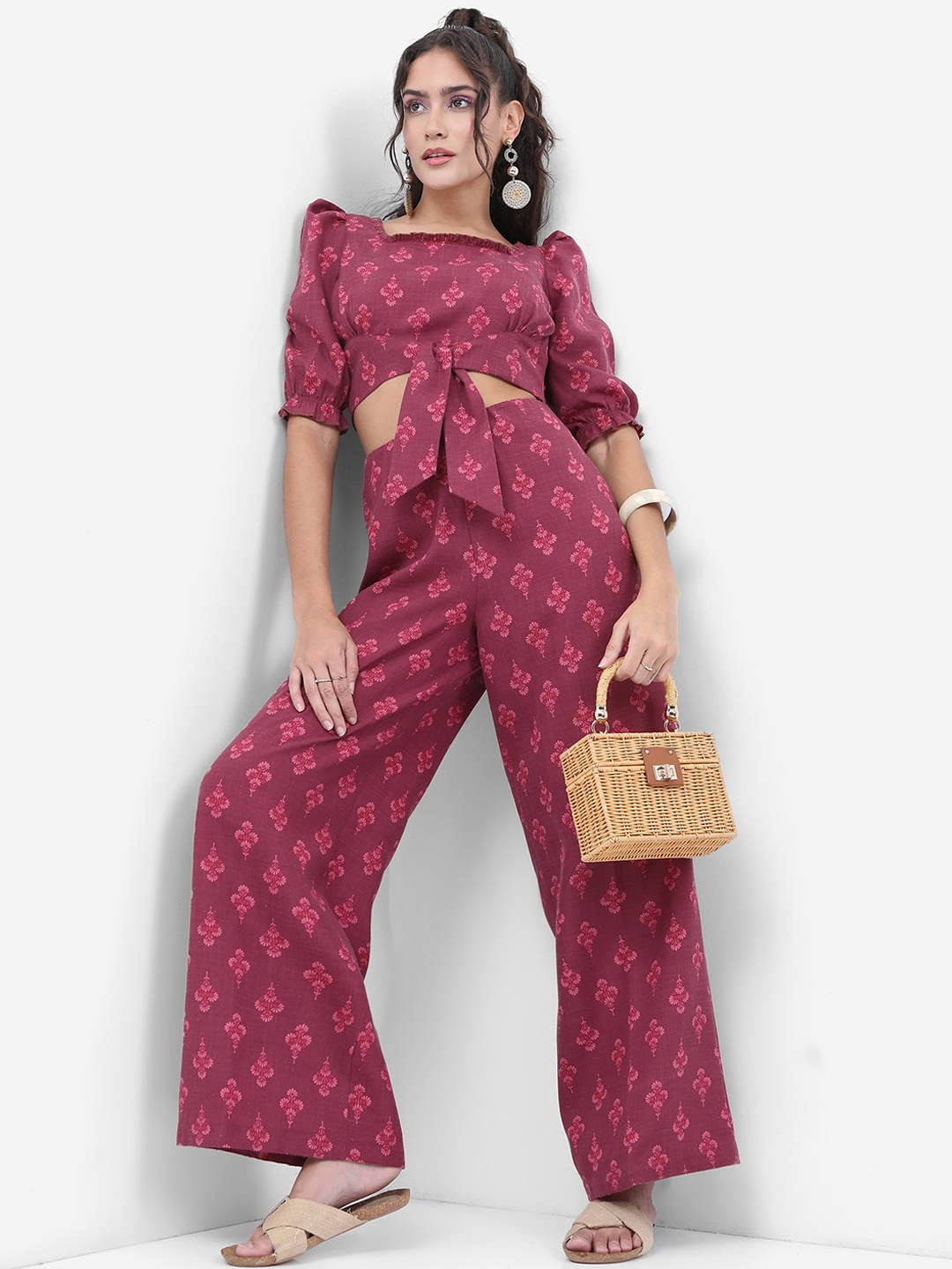 

Vishudh Magenta Geometric Printed Crop Top With Palazzos