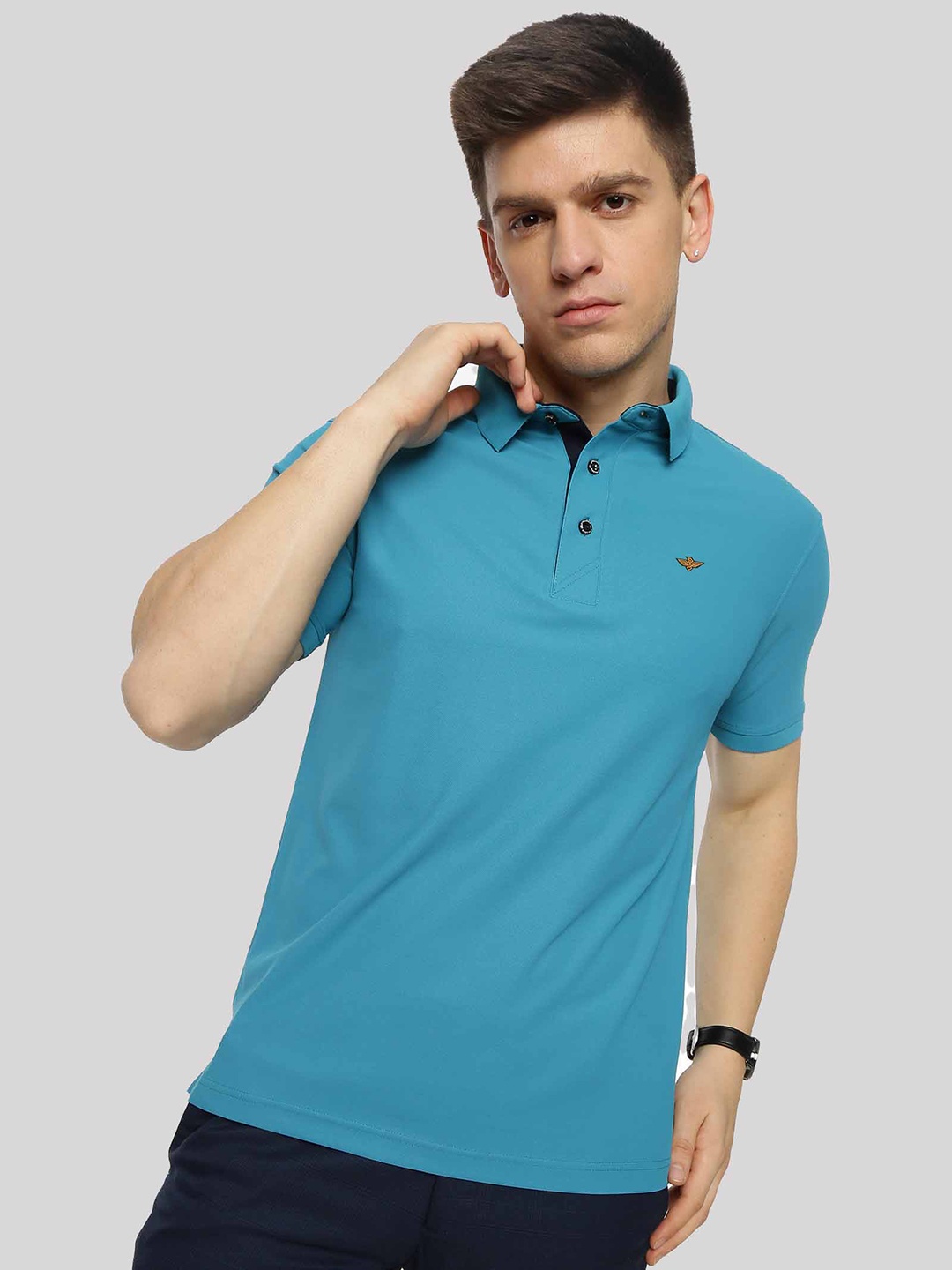 

STELLERS Polo Collar Casual T-shirt With Dry Fit Technology, Turquoise blue