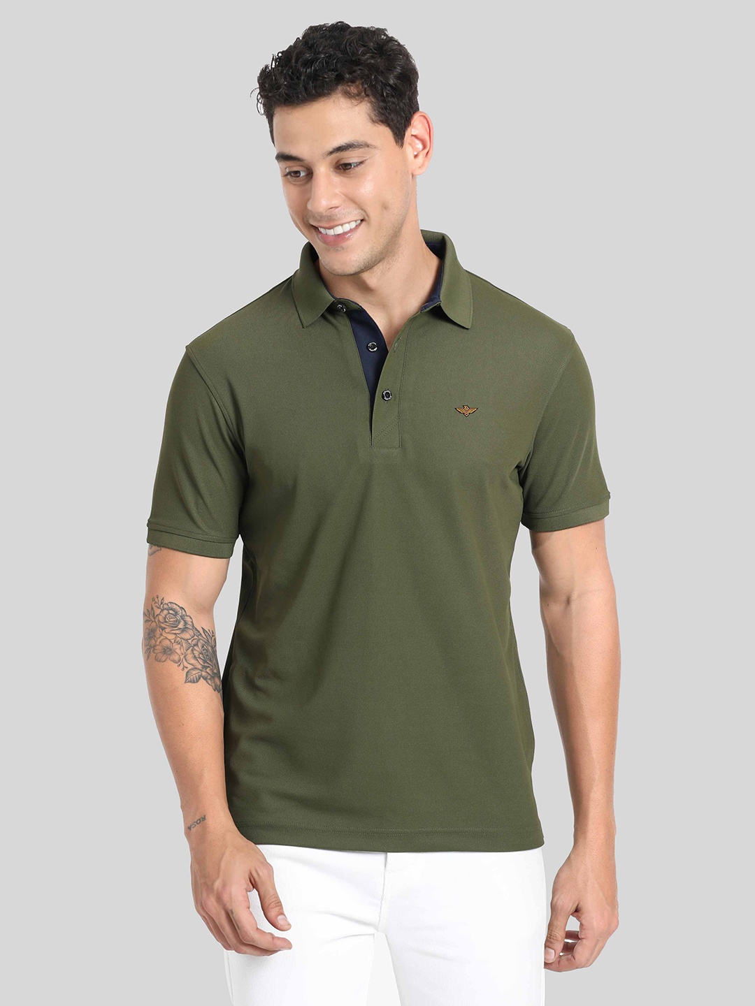 

STELLERS Polo Collar Casual T-shirt With Dry Fit Technology, Olive