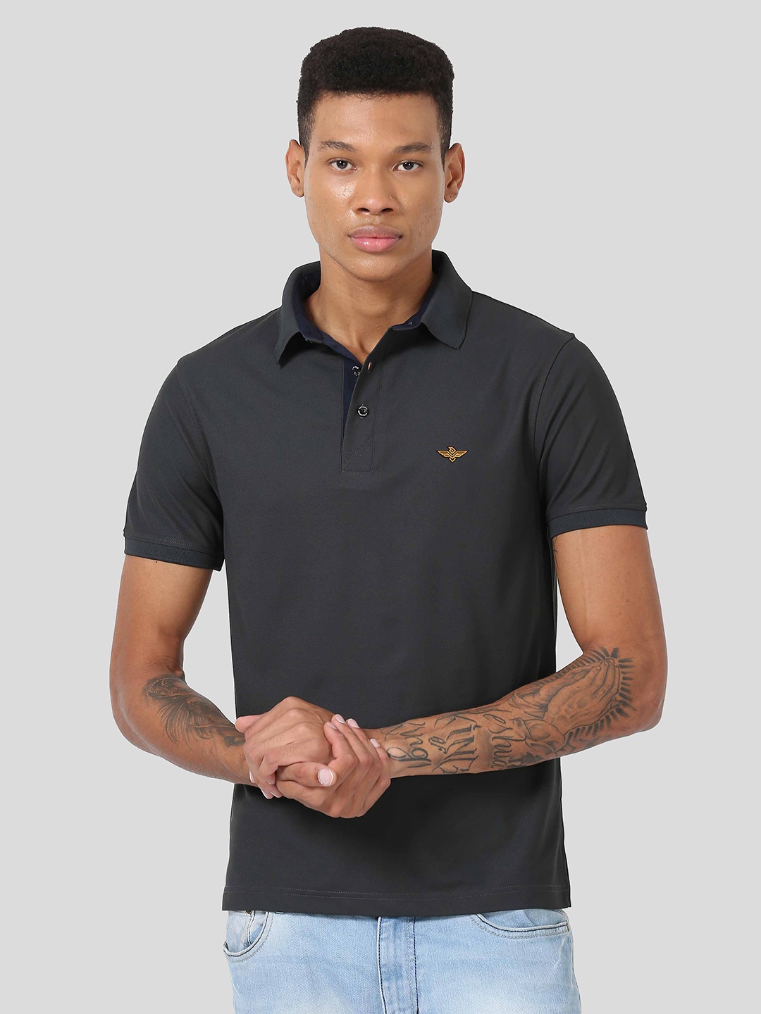 

STELLERS Polo Collar Casual T-shirt With Dry Fit Technology, Grey