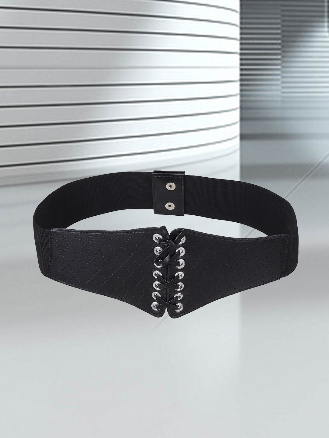 

DressBerry Women Black Stretchable Synthetic Leather Interlock Belt