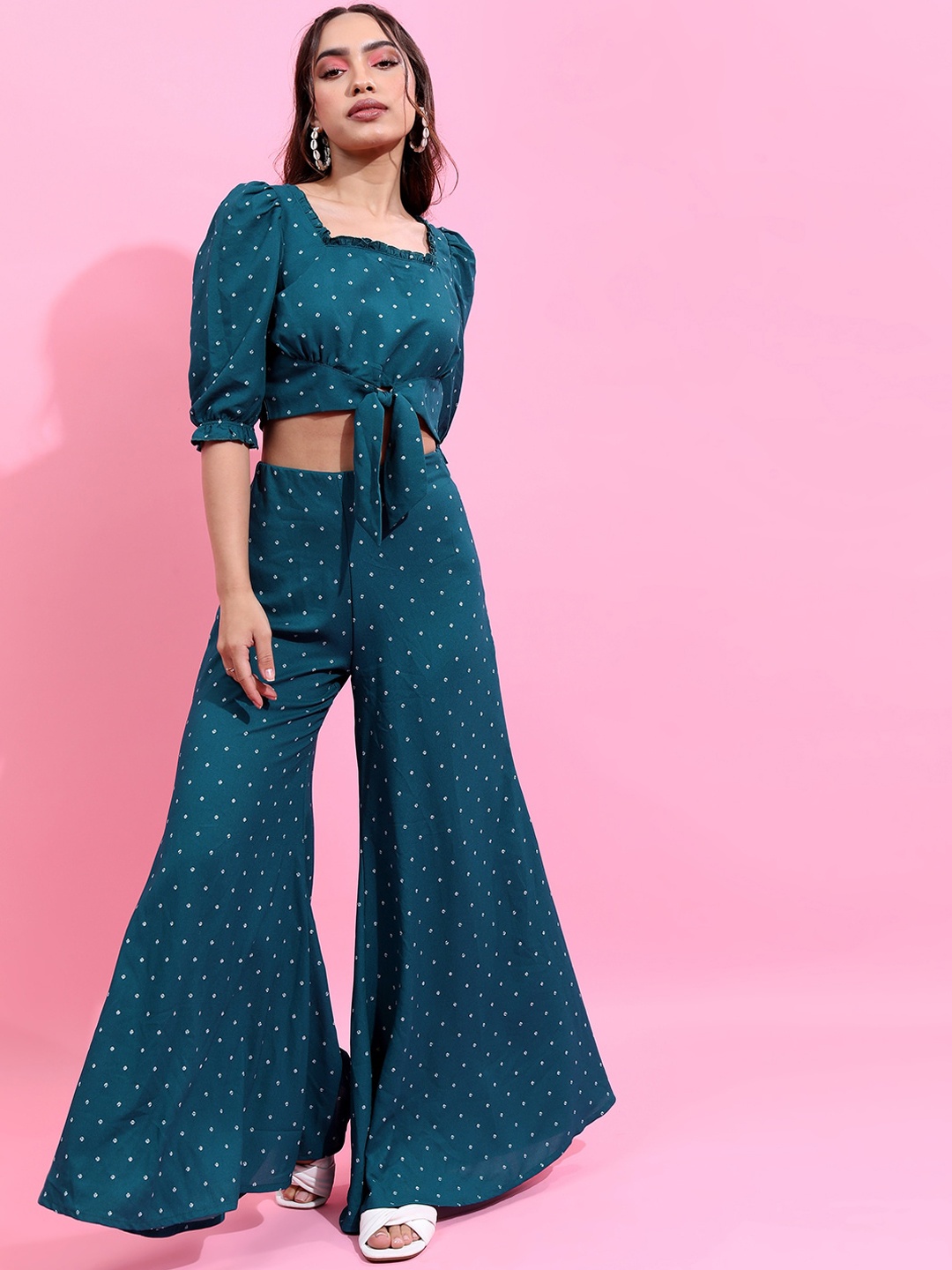 

Vishudh Teal Printed Crop Top With Palazzo