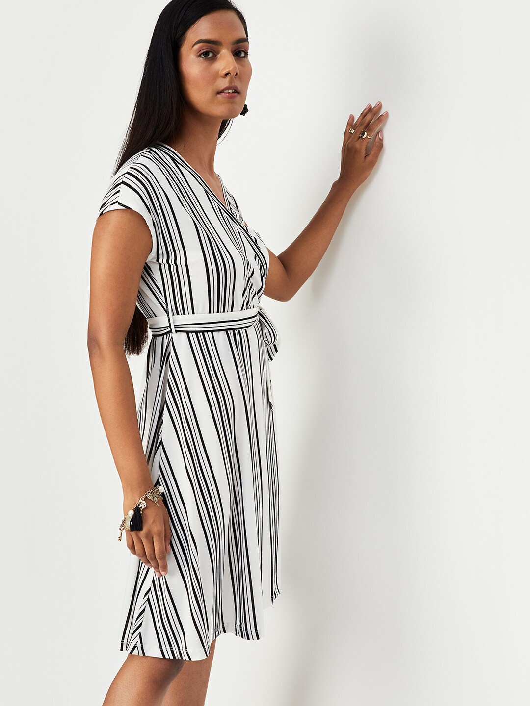 

max Striped Fit & Flare Dress, White