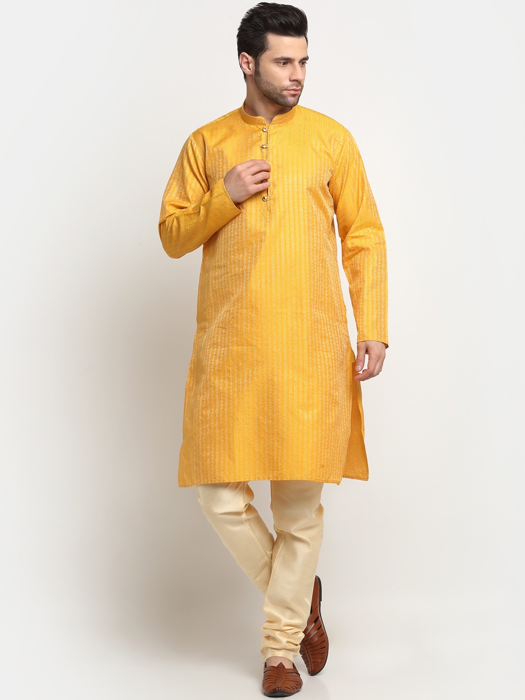 

KRAFT INDIA Woven Design Regular Kurta With Churidar, Yellow
