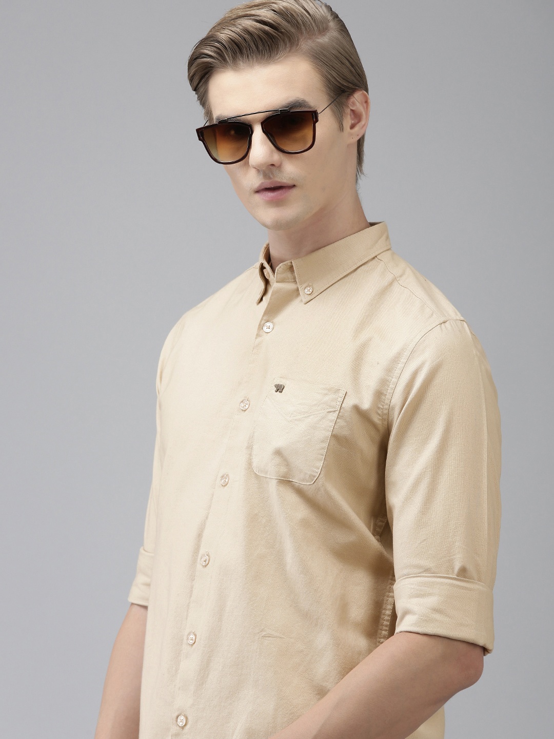 

THE BEAR HOUSE Men Cream-Coloured Slim Fit Opaque Casual Shirt