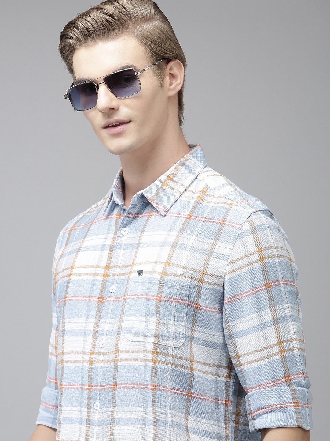 

THE BEAR HOUSE Men Blue Slim Fit Tartan Checks Opaque Checked Casual Shirt