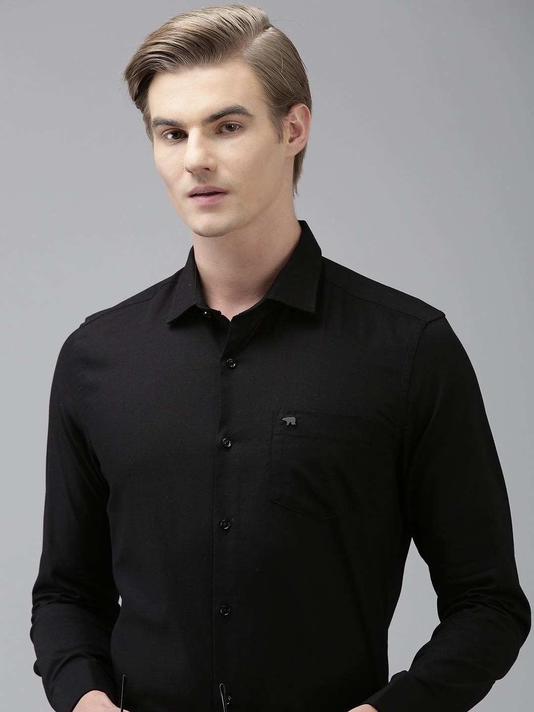 

THE BEAR HOUSE Men Black Slim Fit Opaque Semiformal Shirt