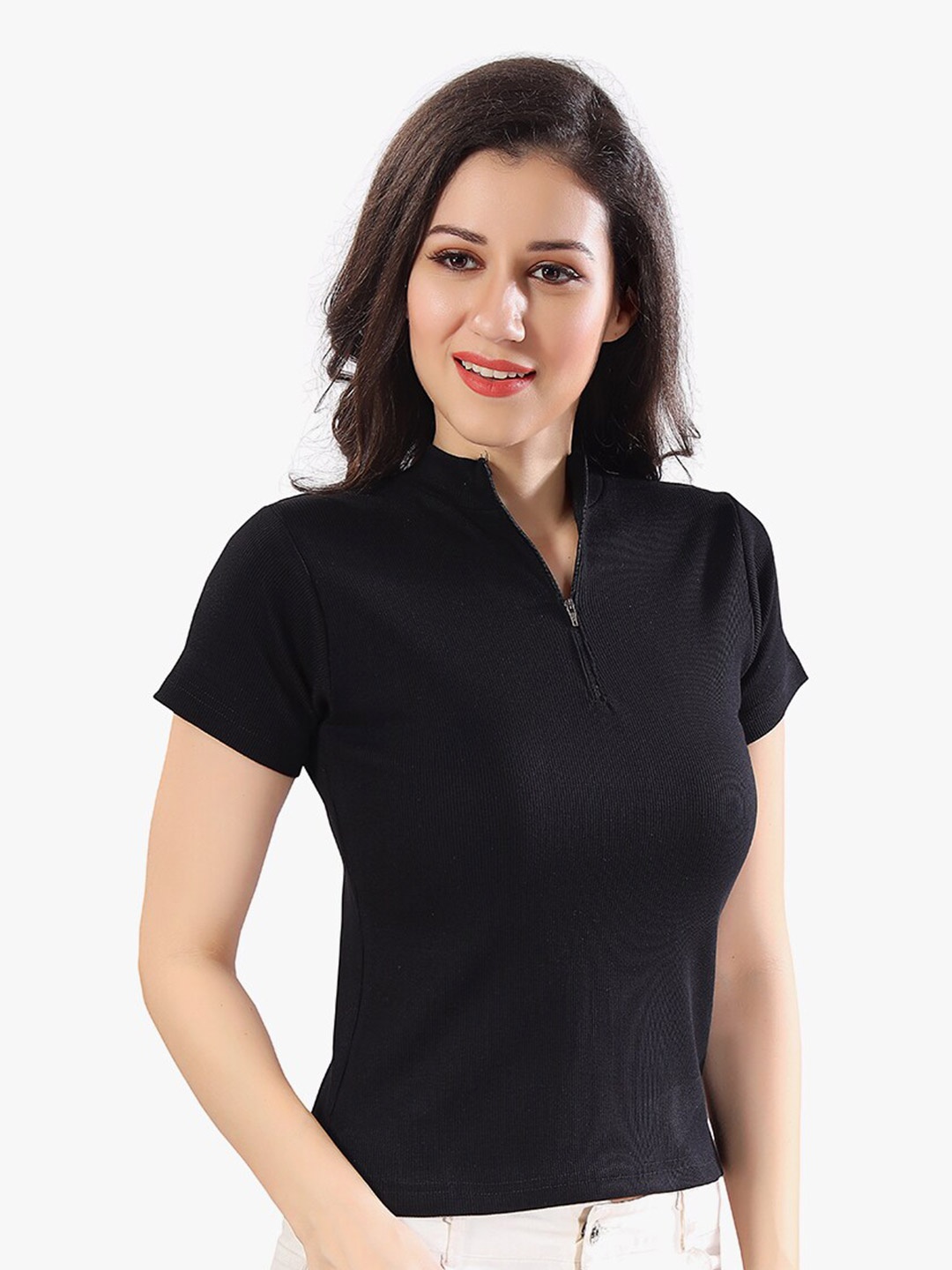 

TRASA High Neck Cotton Top, Black