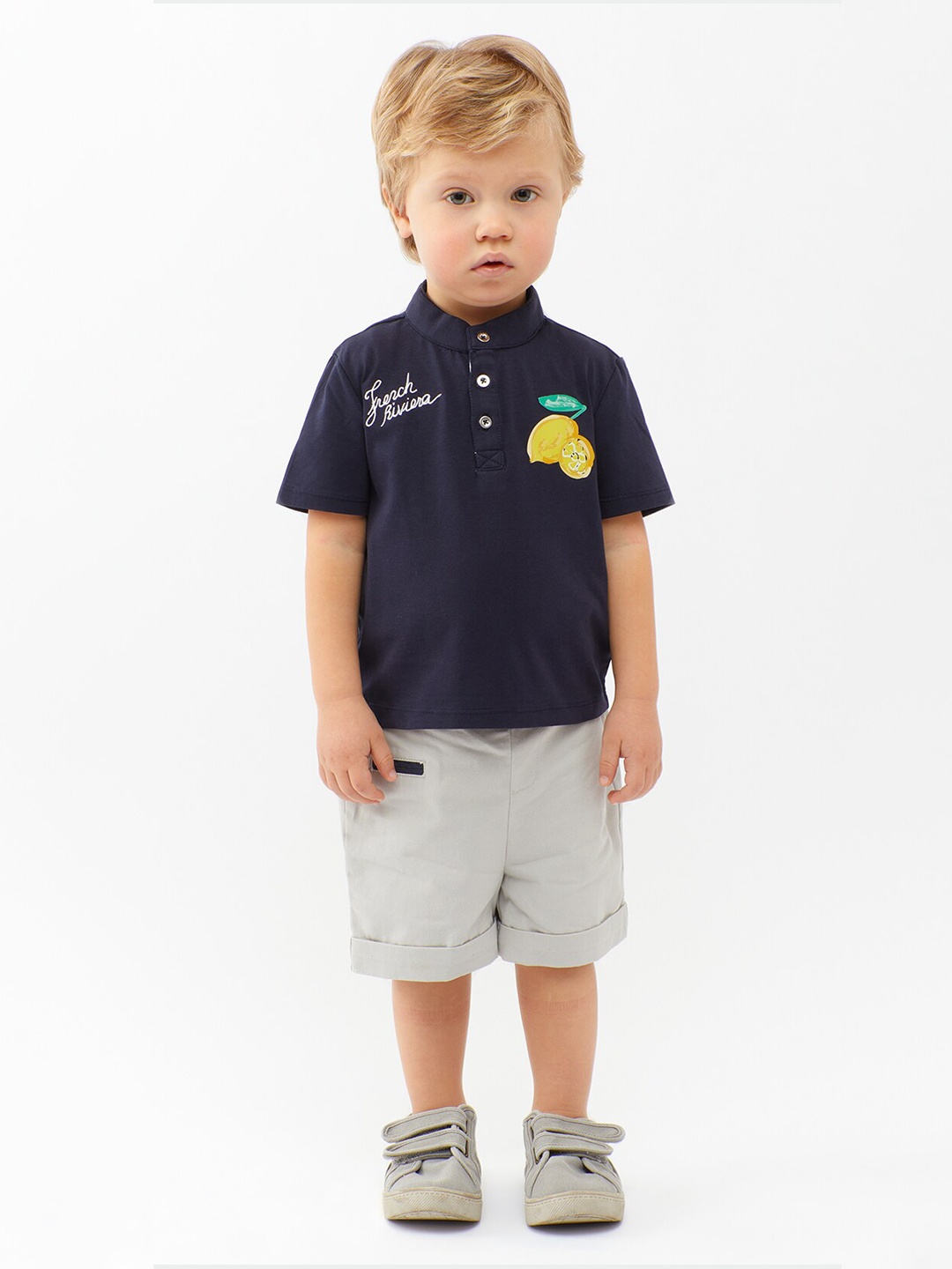 

One Friday Boys Polo Collar Typography Printed T-shirt, Navy blue
