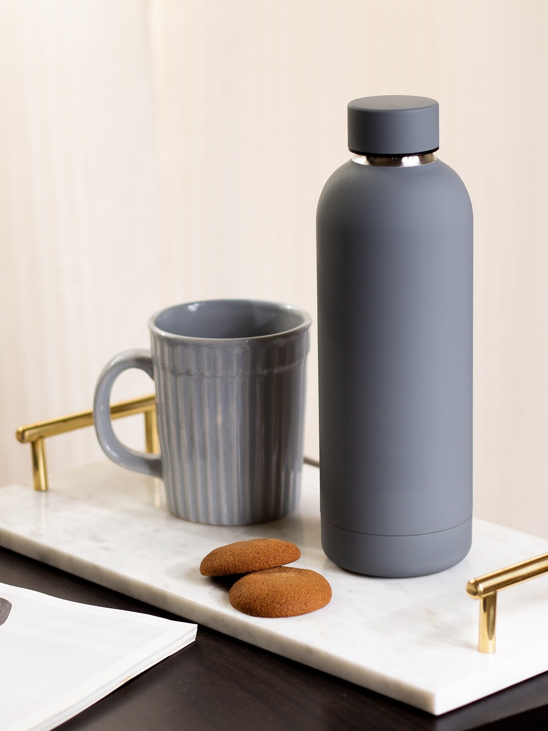 THE MESSY CORNER Grey Stainless Steel Water Bottle