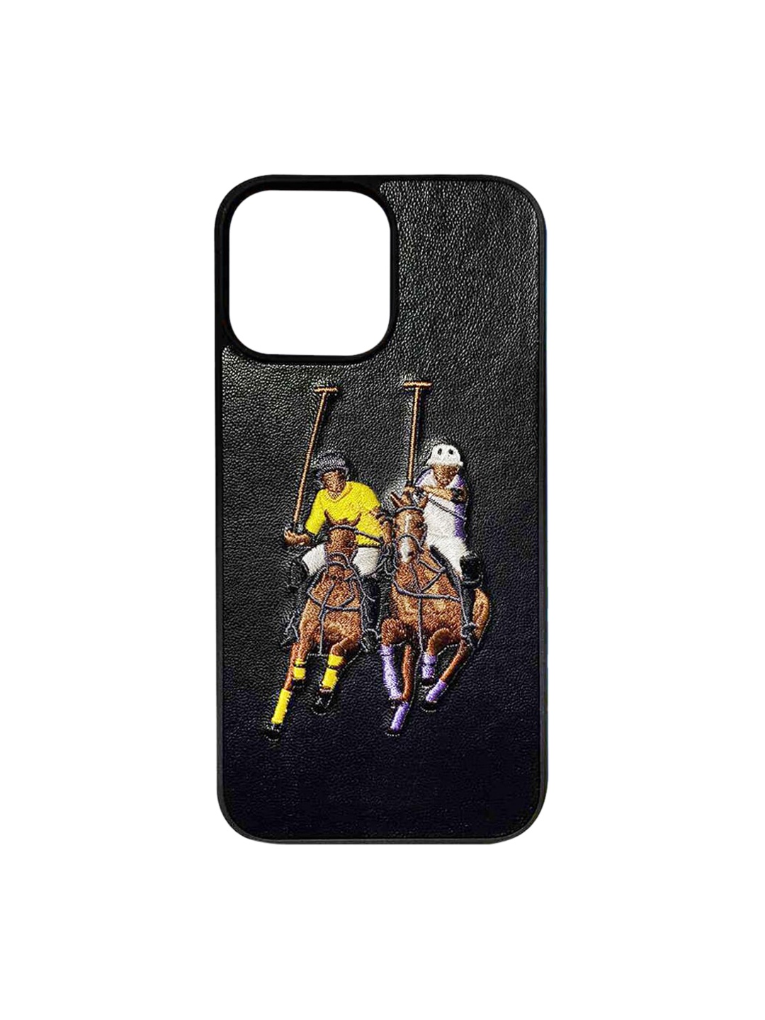 

TREEMODA Embroidered Leather Apple iPhone 13 Pro Max Phone Back Cover, Black