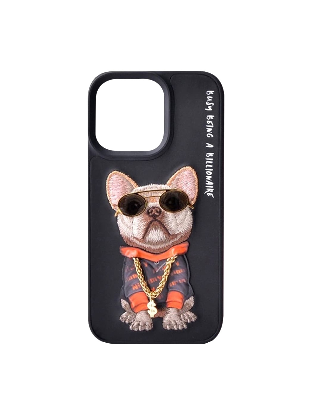 

TREEMODA iPhone 13 Pro Embroiderd Swag Dog Leather Back Case, Black