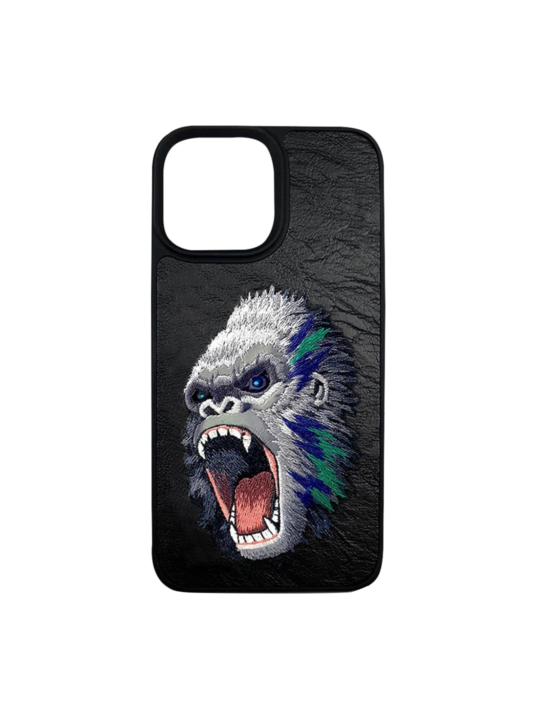 

TREEMODA iPhone 14 Plus Embroidered Leather Back Cover, Black