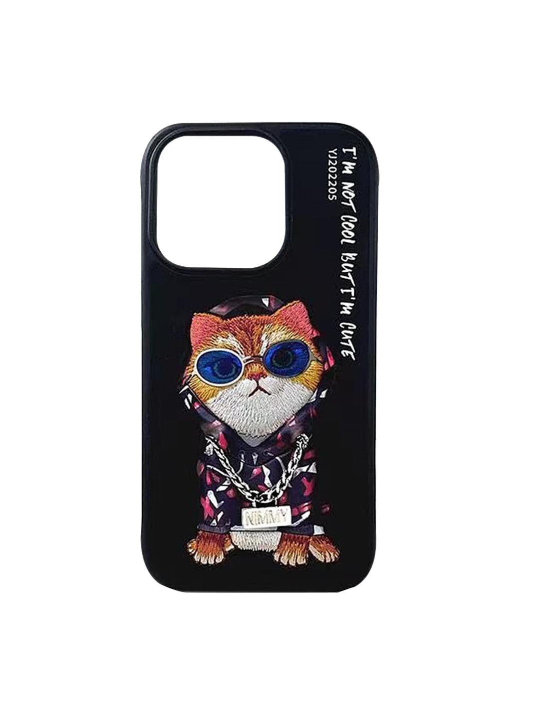 

TREEMODA Embroidered Leather iPhone 14 Pro Phone Back Case, Black
