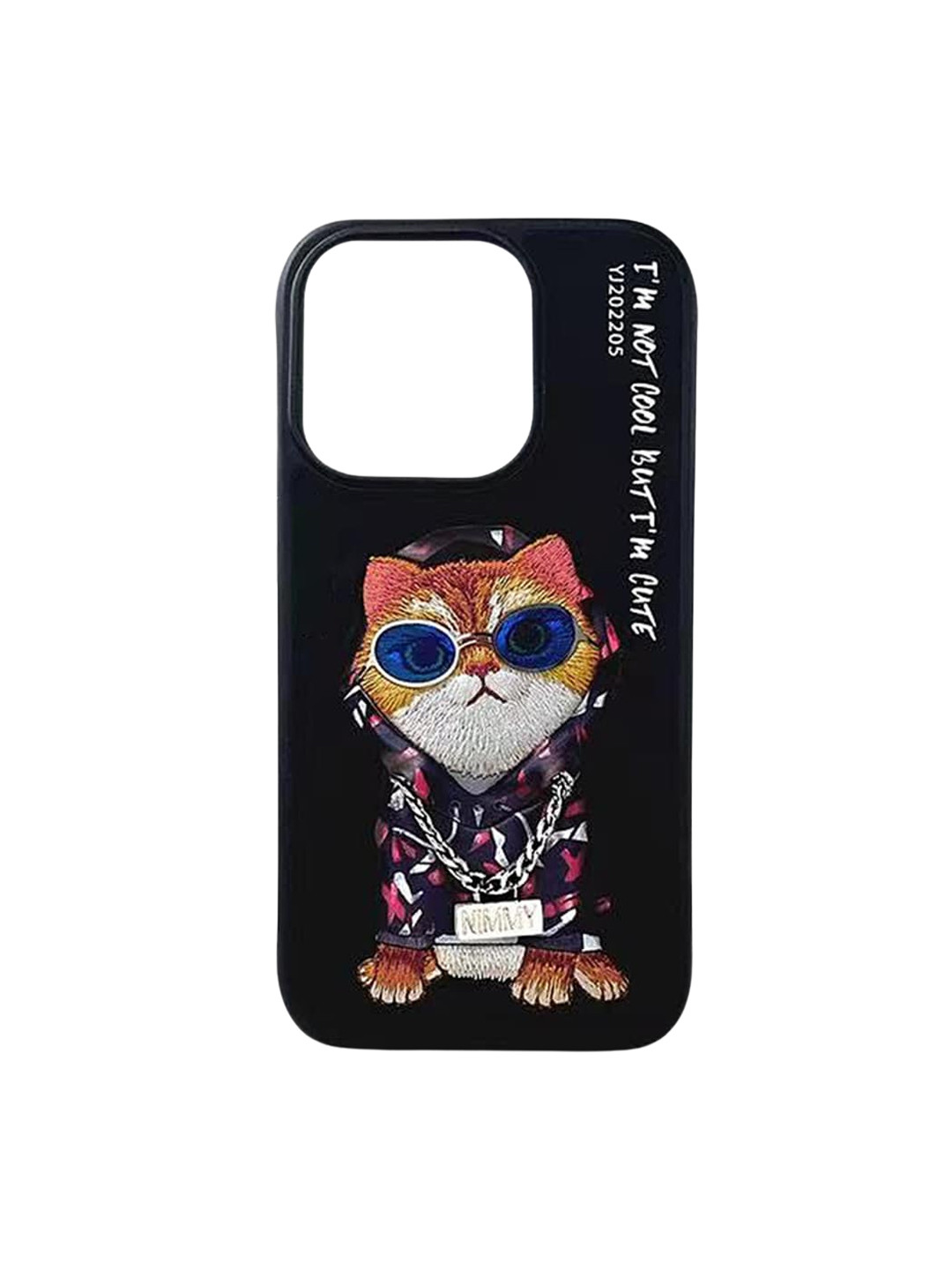 

TREEMODA Chimpanzee Embroidered iPhone 13 Pro Leather Back Case, Black