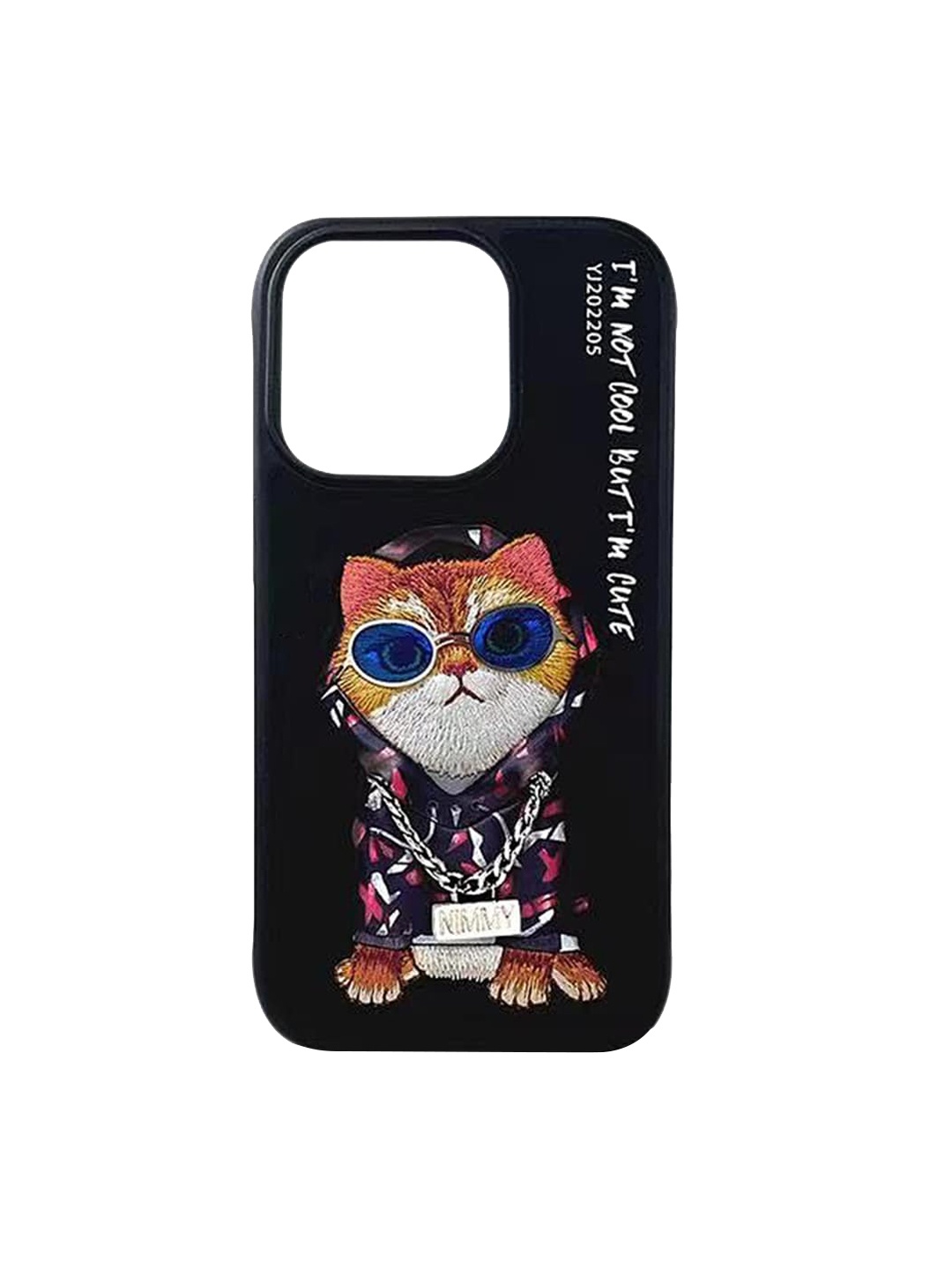 

TREEMODA Cat Embroidered iPhone 13 Leather Back Case, Black
