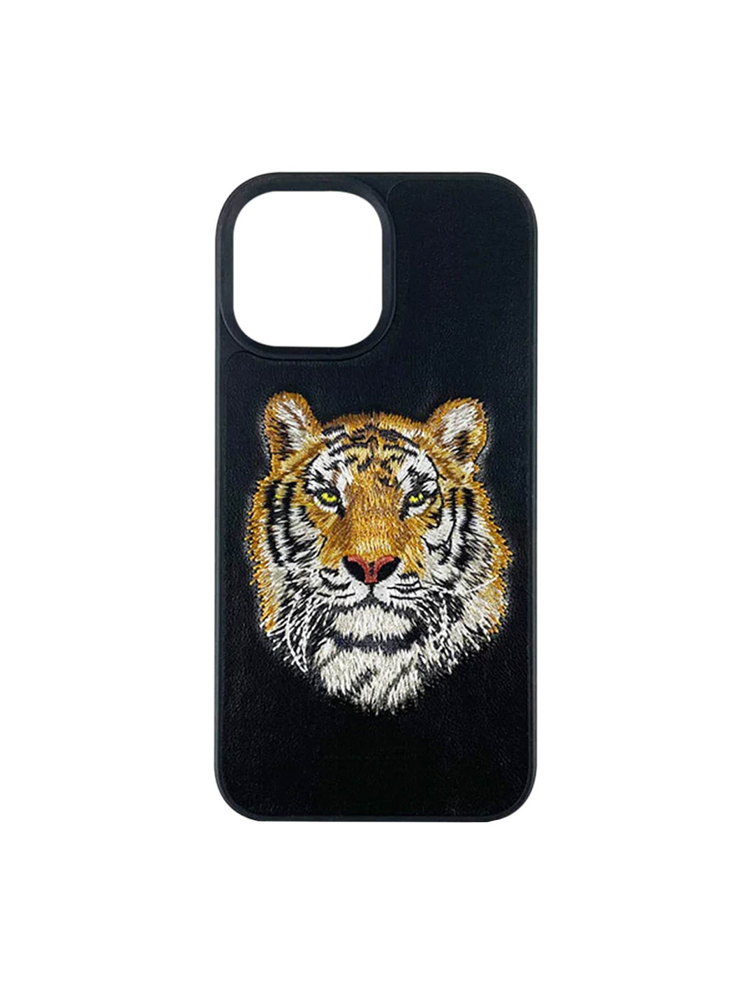 

TREEMODA Tiger Embroidered iPhone 13 Pro Leather Back Case, Black