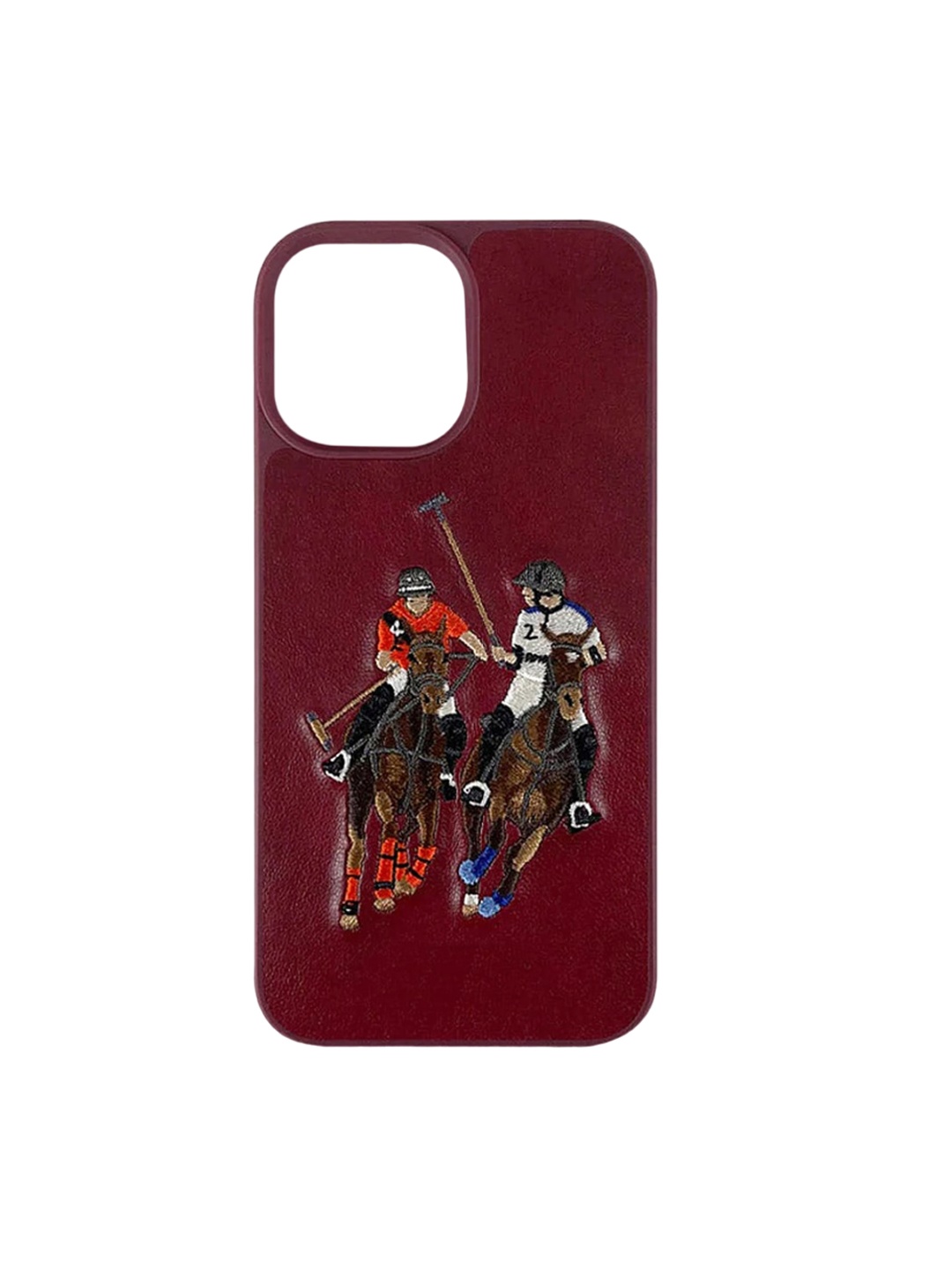

TREEMODA Embroidered iPhone 13 Pro Max Leather Back Case, Maroon