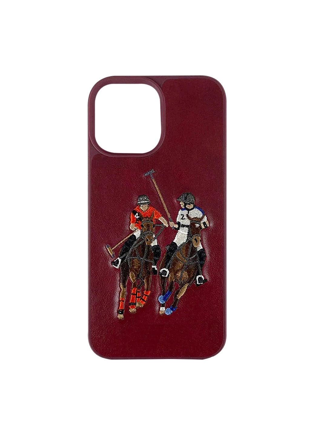 

TREEMODA SB Series Leather Embroided iPhone 14 Pro Phone Back Case, Red