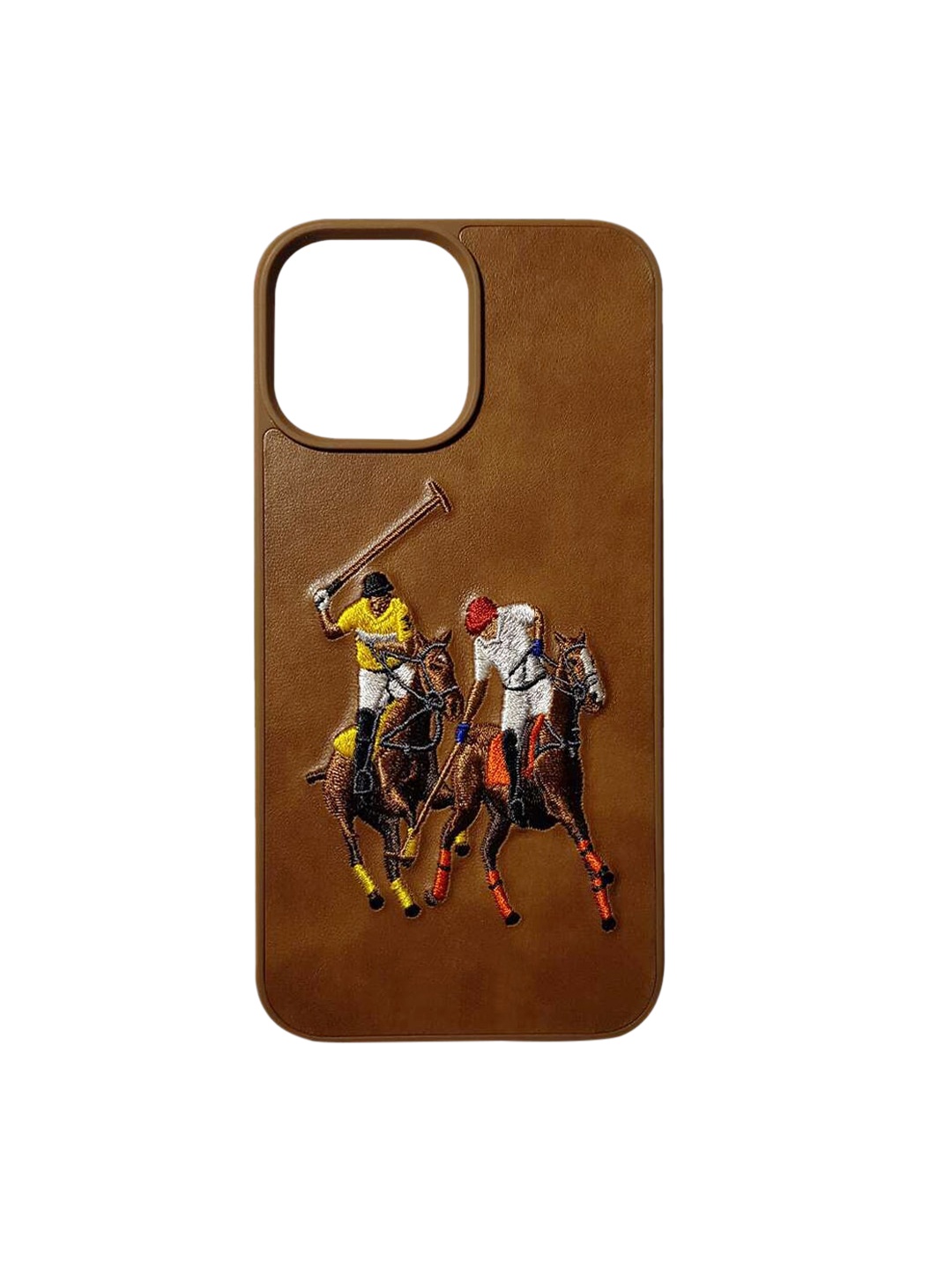

TREEMODA Embroidered iPhone 13 Pro Leather Phone BackCase, Brown