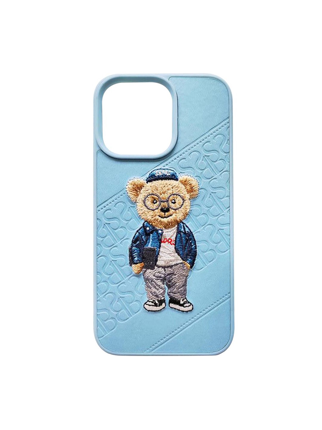 

TREEMODA Embroidered iPhone 13 Promax Leather Phone Back Case, Blue